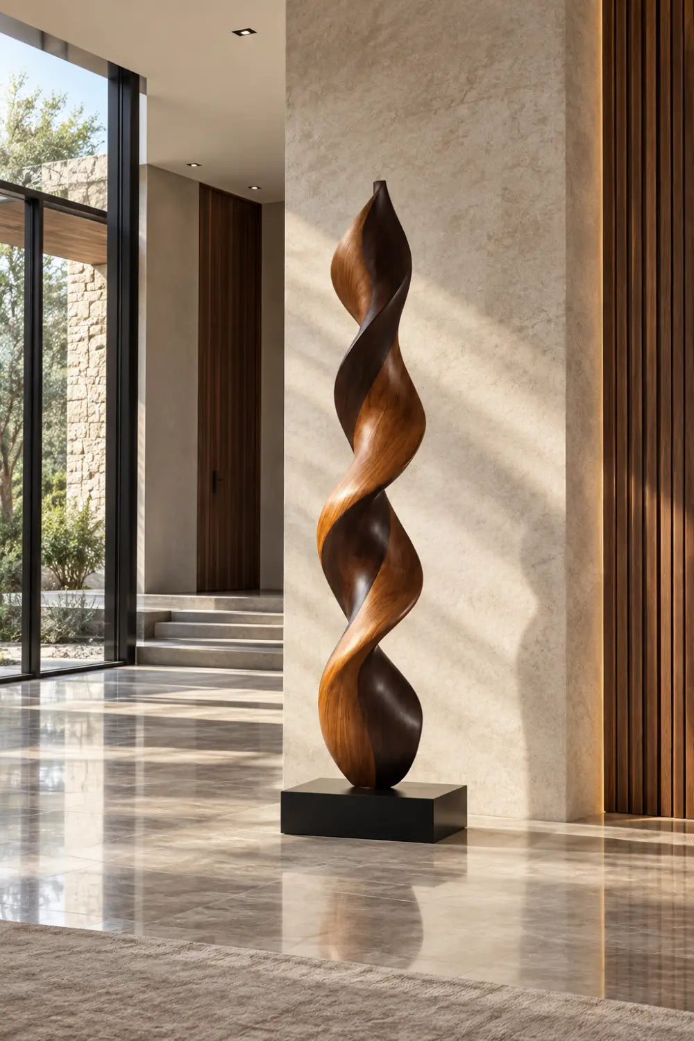 Large Abstract Walnut Wood Floor Sculpture For Modern Home Decor
