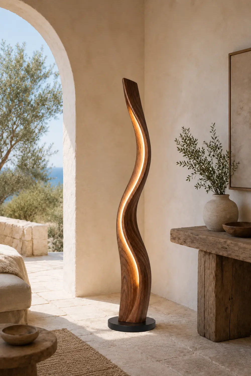 Organic Sculptural Wood Floor Lamp Twisted Design Warm White Light Home