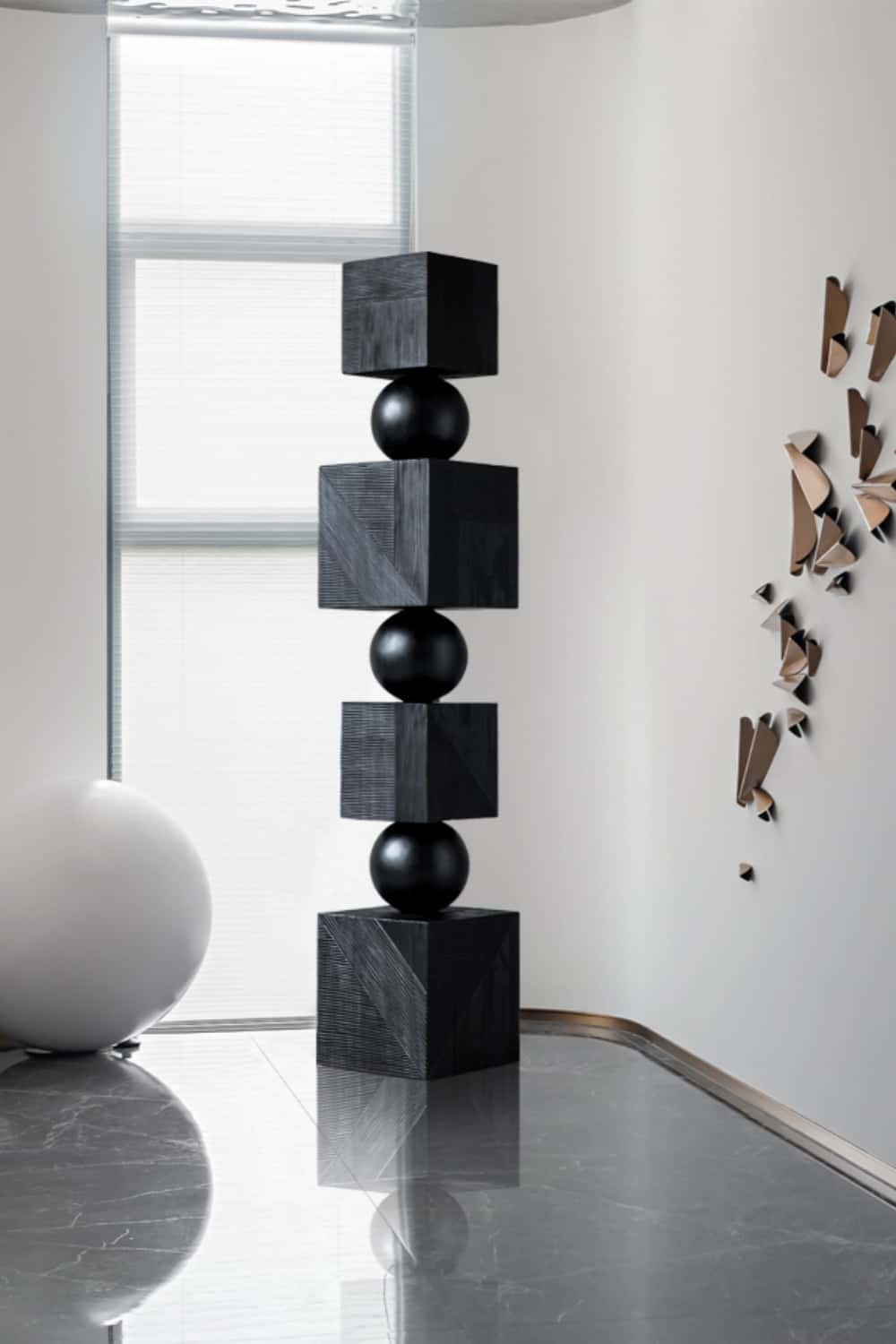 Black Abstract Large Wooden Sculpture Geometric Wood Sculpture Art Decor