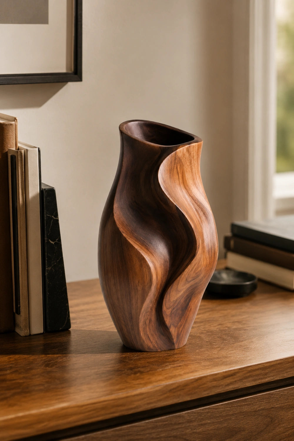 Hand Carved Abstract Wooden Vase Modern Minimalist Home Decor Gift