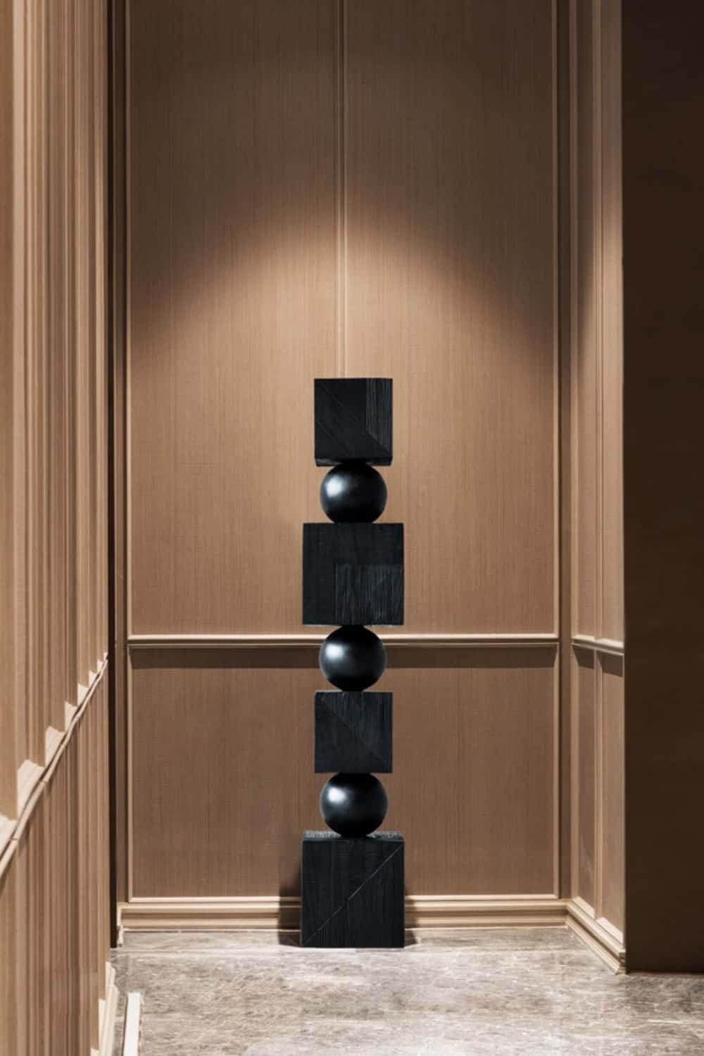 Black Abstract Large Wooden Sculpture Geometric Wood Sculpture Art Decor