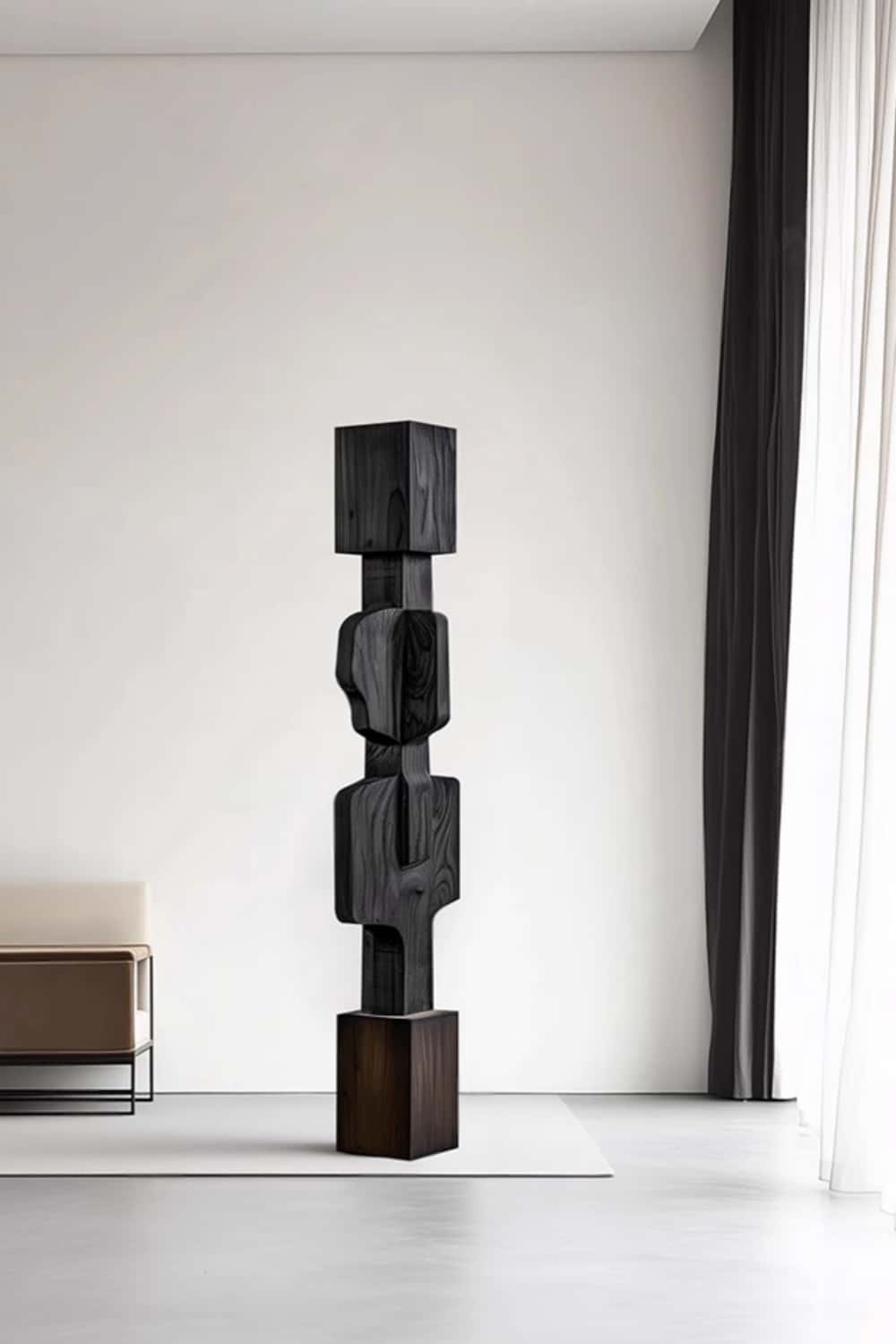 Black Abstract Large Wooden Sculpture Geometric Wood Sculpture Art Decor