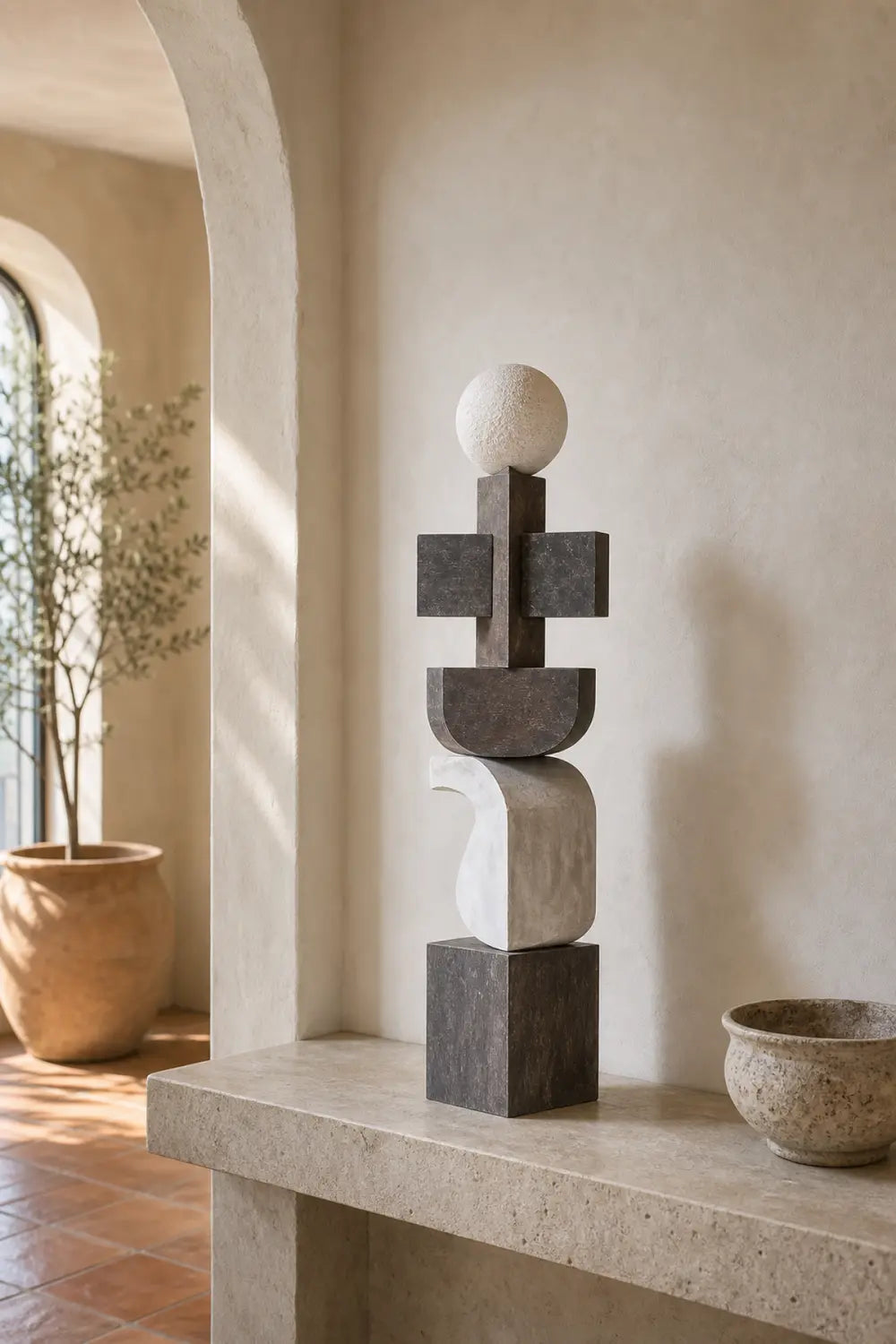 Large Hand-Carved Abstract Wood Sculpture For Modern Living Room Decor