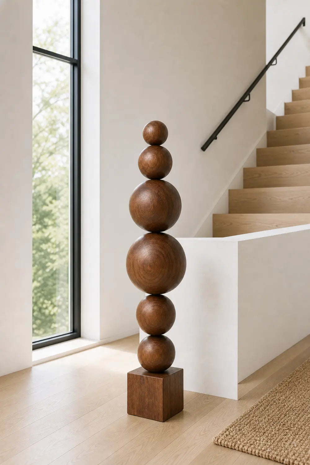 Handcrafted Minimalist Wood Sphere Sculpture Large Geometric Floor Art For Modern Home Decor