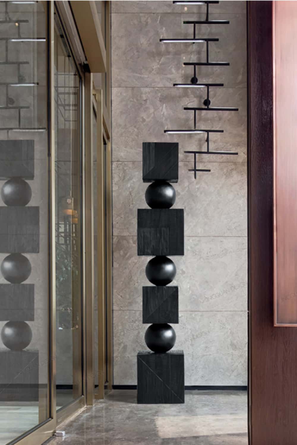 Black Abstract Large Wooden Sculpture Geometric Wood Sculpture Art Decor