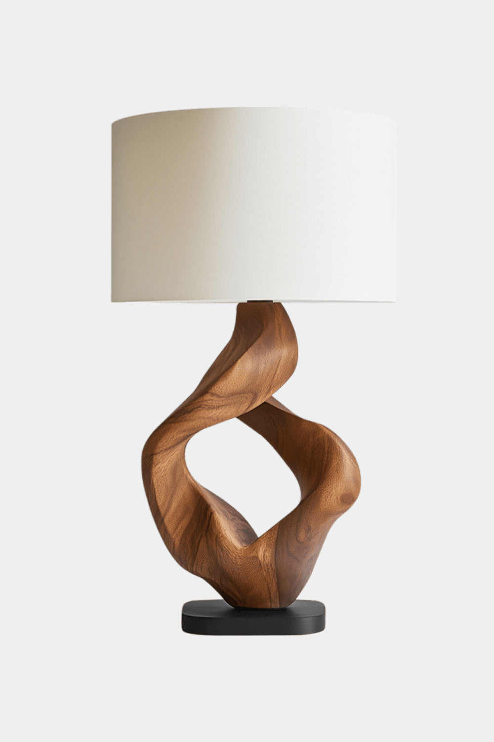 Modern Abstract Wooden Table Lamp With Twisted Walnut Base For Living Room Decor