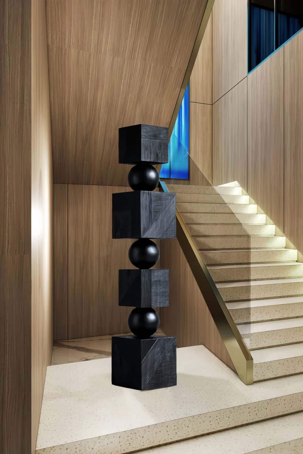 Black Abstract Large Wooden Sculpture Geometric Wood Sculpture Art Decor