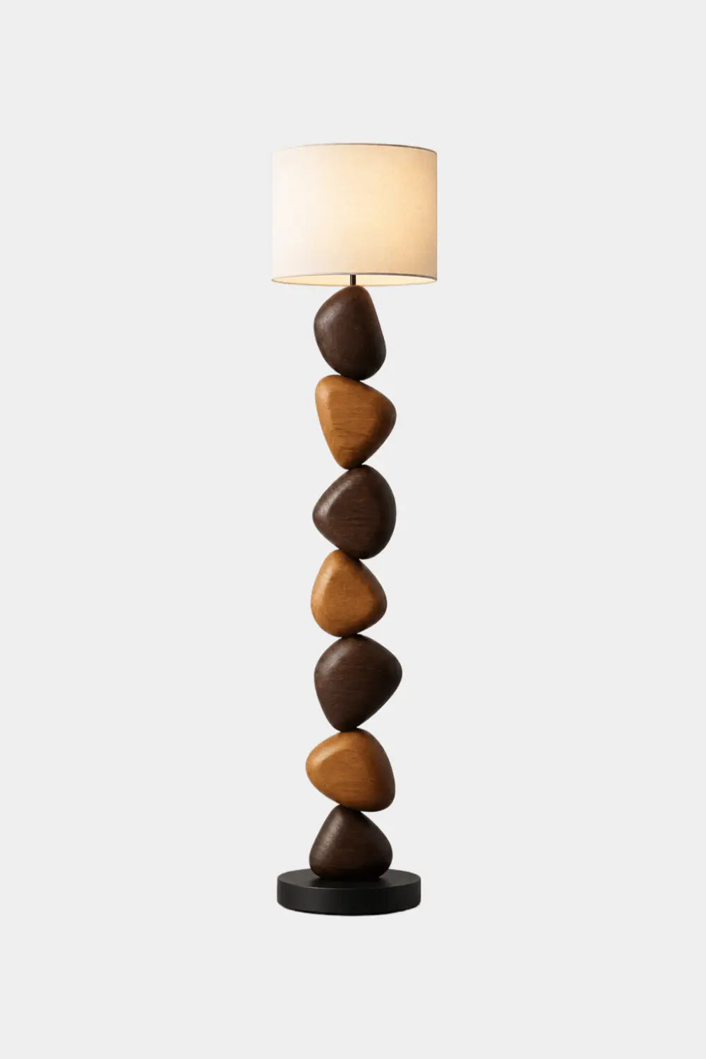 Modern Abstract Wood Floor Lamp With Stacked Pebble Design For Living Room Decor