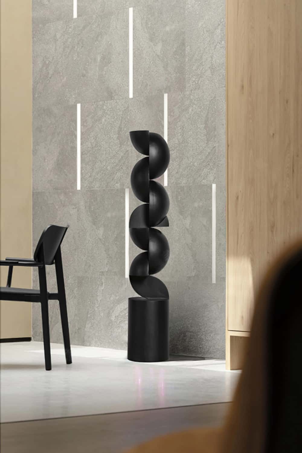 Black Abstract Large Wooden Sculpture Geometric Wood Sculpture Art Decor