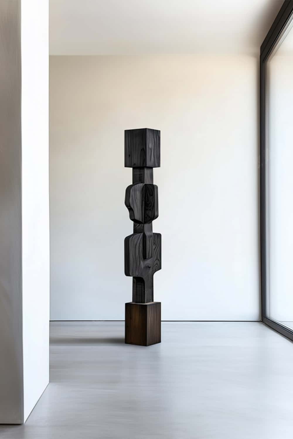 Black Abstract Large Wooden Sculpture Geometric Wood Sculpture Art Decor