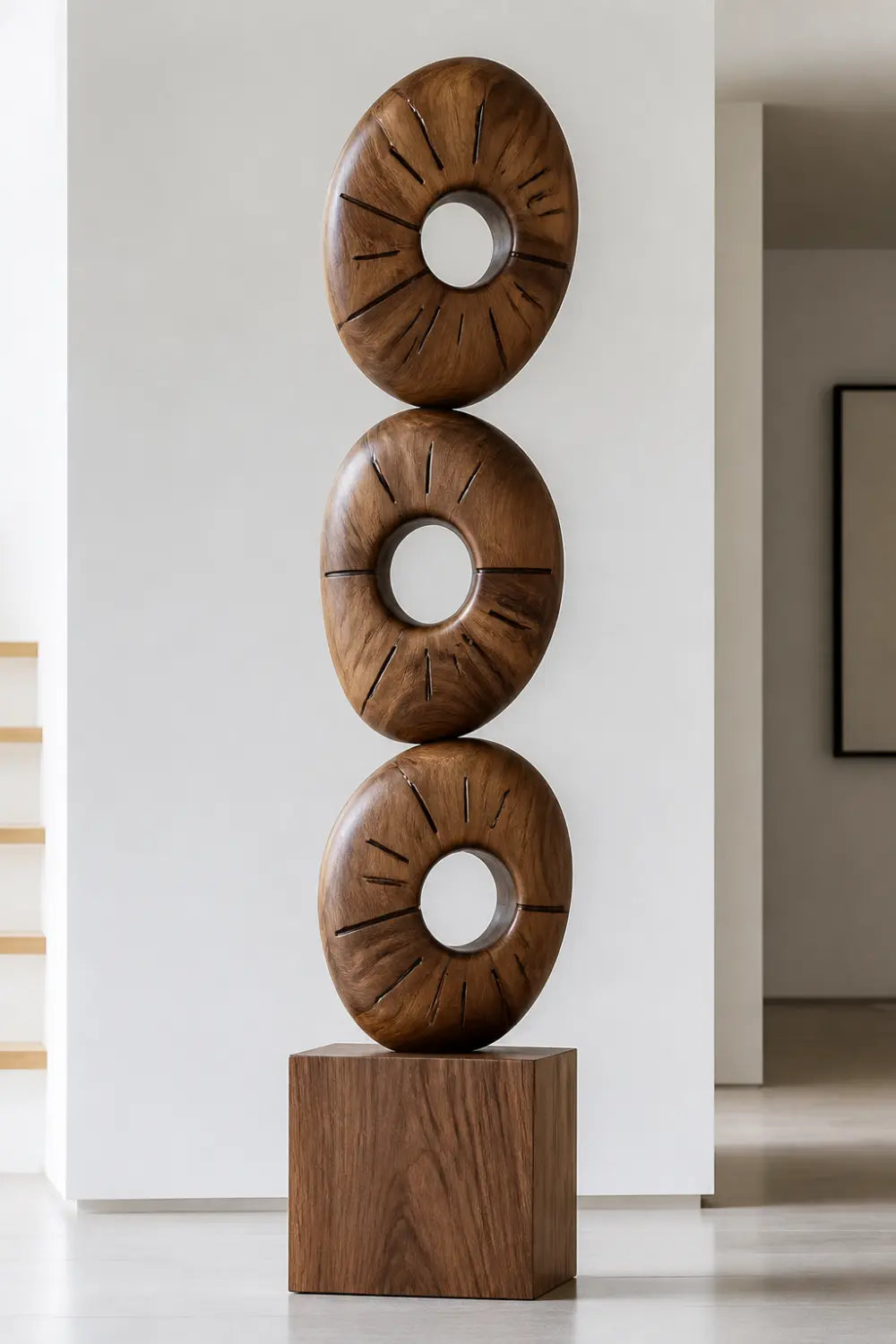 Modern Minimalist Floor Standing Wooden Sculpture For Living Room Decor