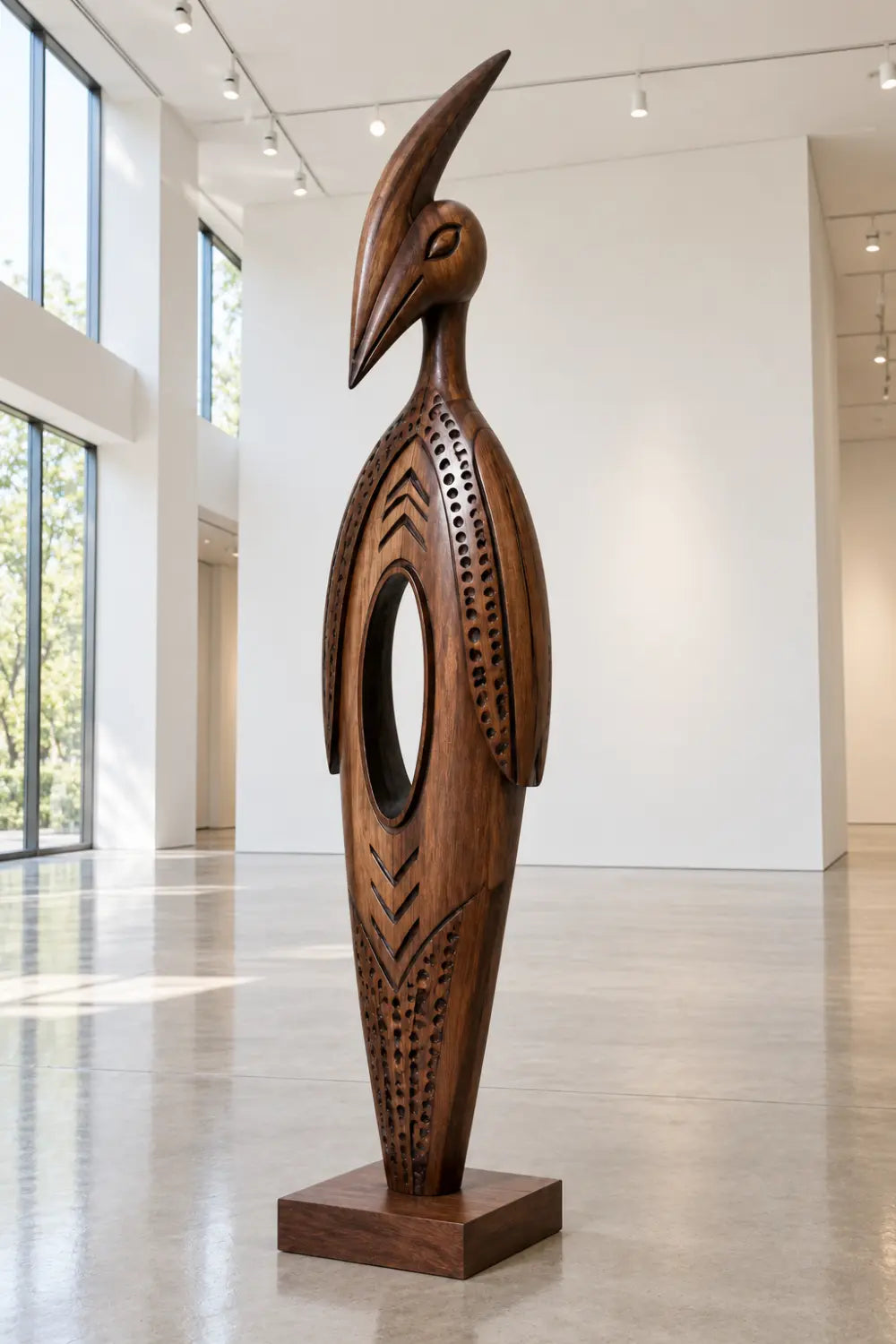 Large Abstract Wooden Bird Statue Modern Floor Sculpture For Home Office