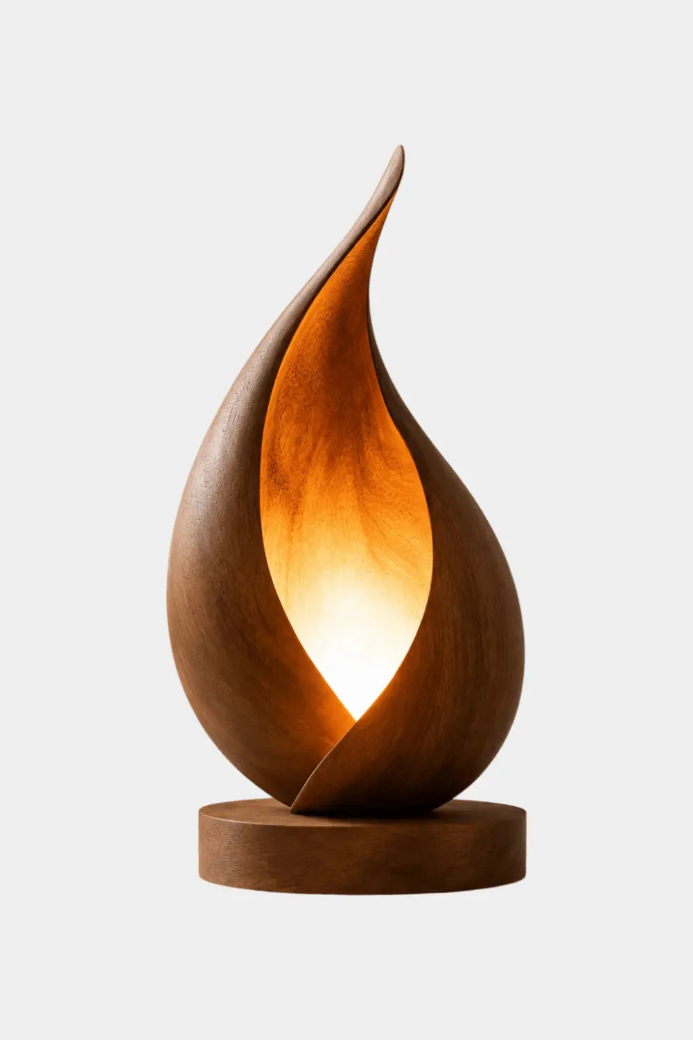 Sculptural Flame Wood Table Lamp | Aesthetic Ambient Light For Living Space
