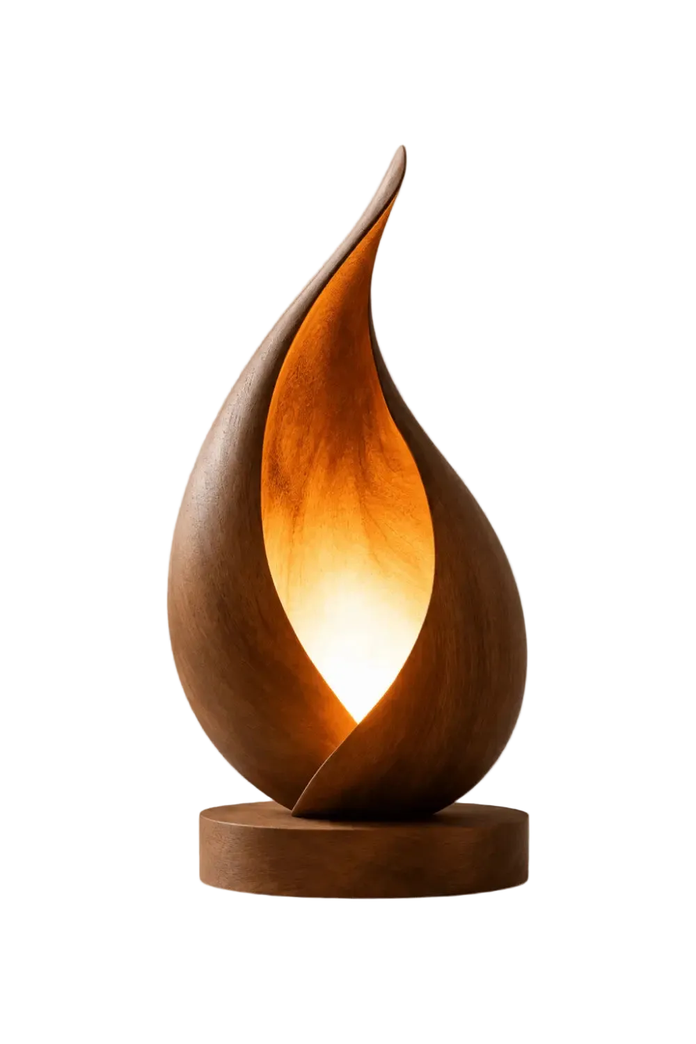 Sculptural Flame Wood Table Lamp | Aesthetic Ambient Light For Living Space