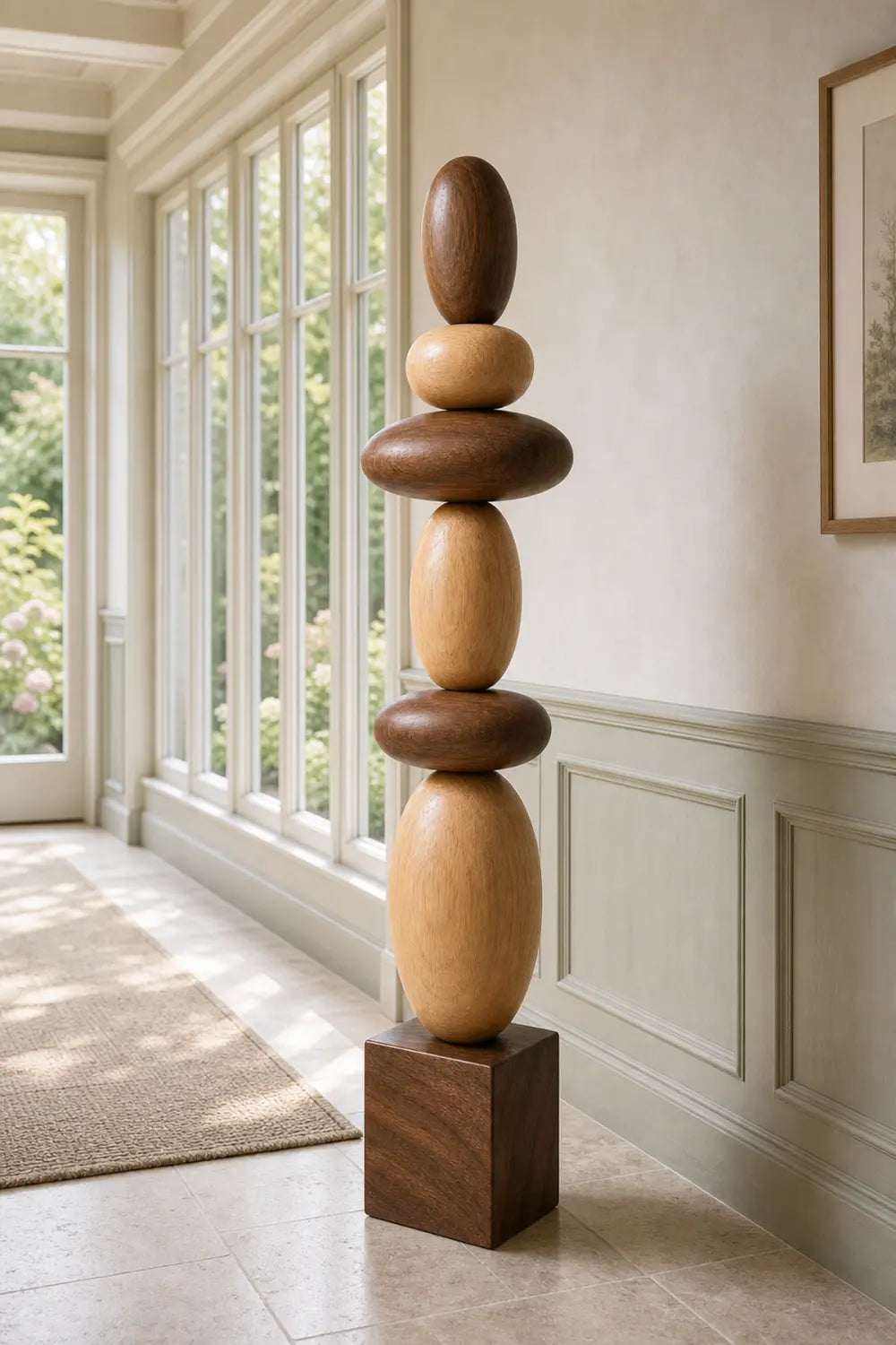 Large Hand-Carved Wooden Sculpture For Modern Minimalist Home Decor And Living Room Accents