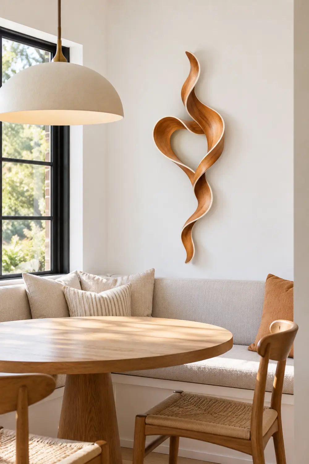 Modern Wooden Ribbon Heart Sculpture | Abstract Infinity Swirl Loop Art Decor