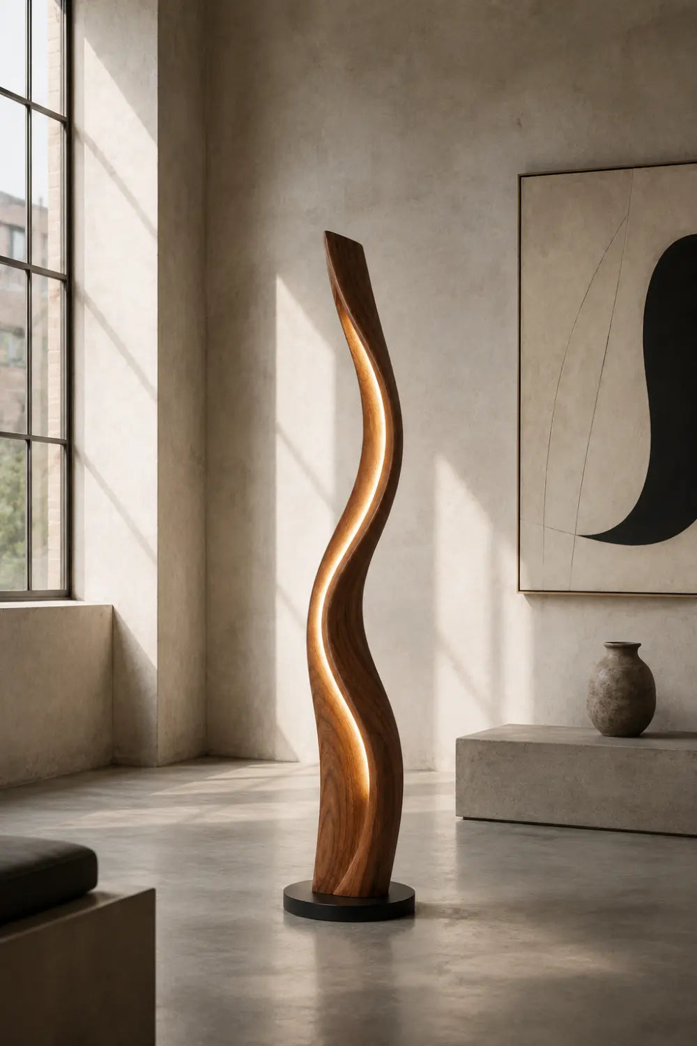 Organic Sculptural Wood Floor Lamp Twisted Design Warm White Light Home
