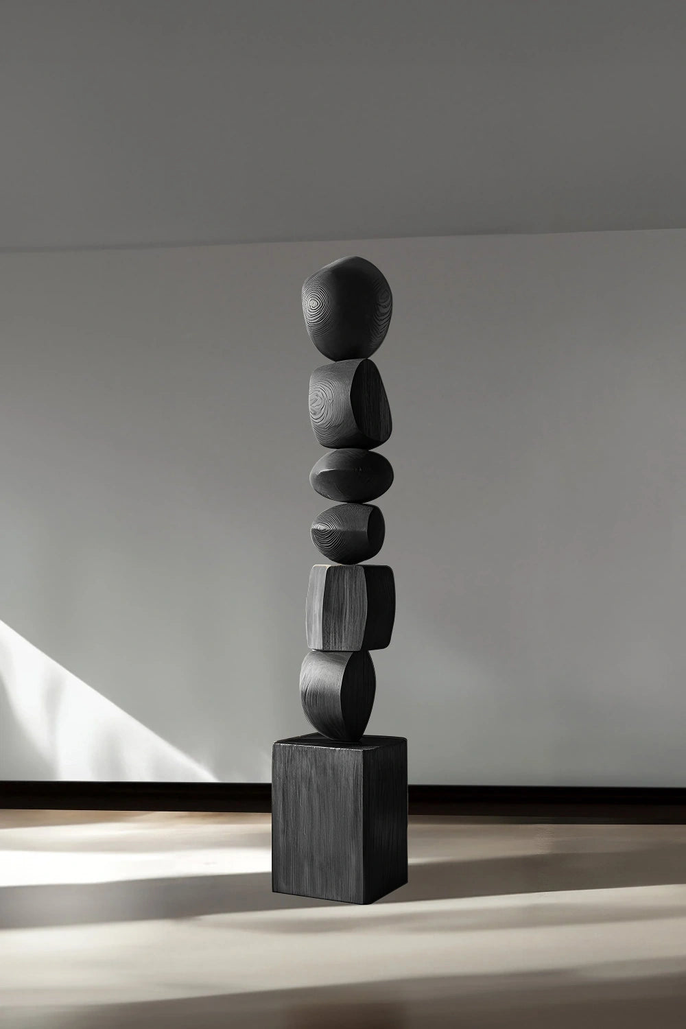 Black Abstract Large Wooden Sculpture Geometric Wood Sculpture Art Decor