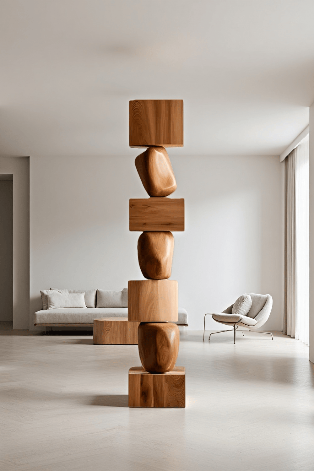 Tall Wooden Floor Sculpture Modern Large Wood Sculptures Art HomeDecor