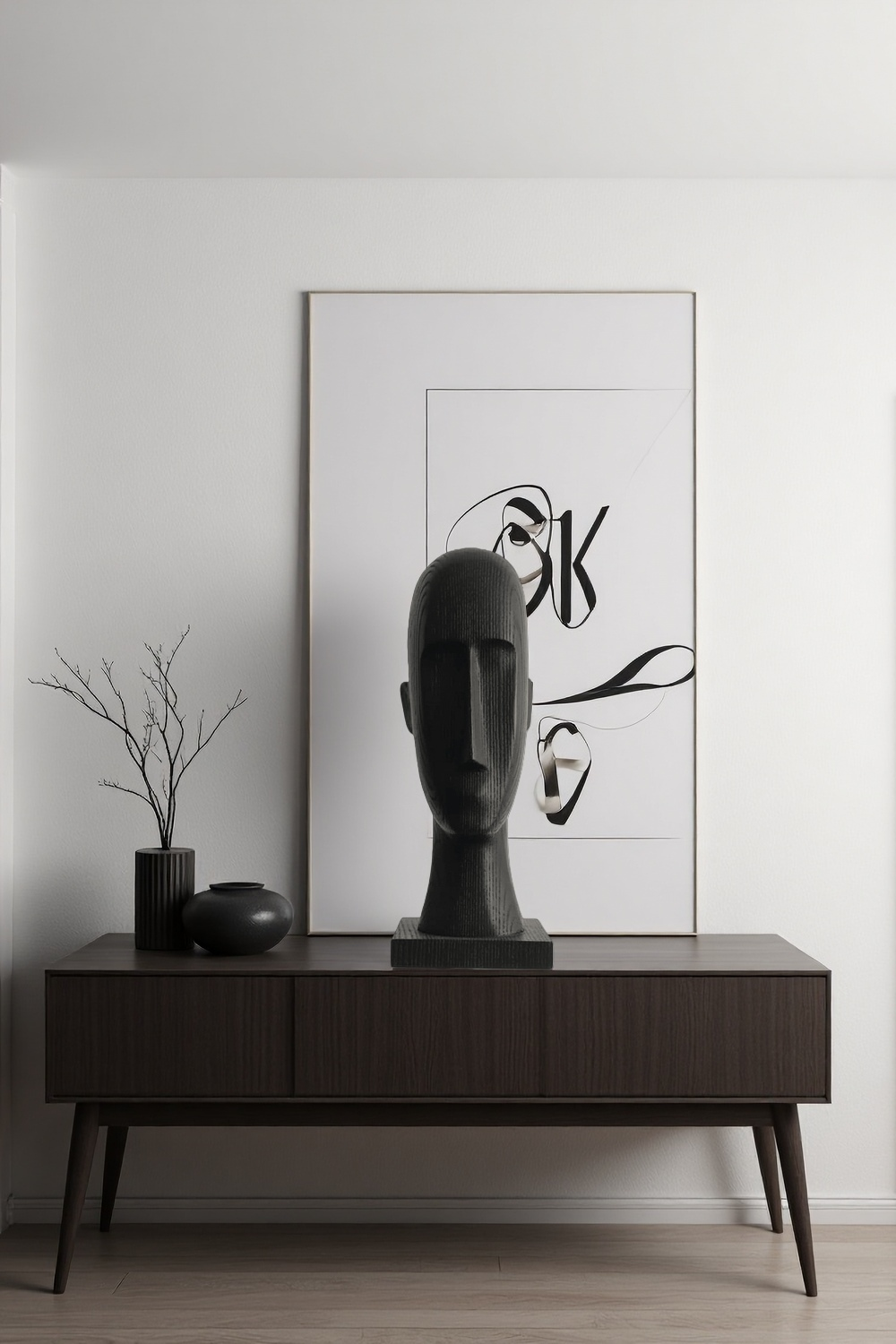 Black Abstract Wooden Head Sculpture Modern Minimalist Wood Sculptures