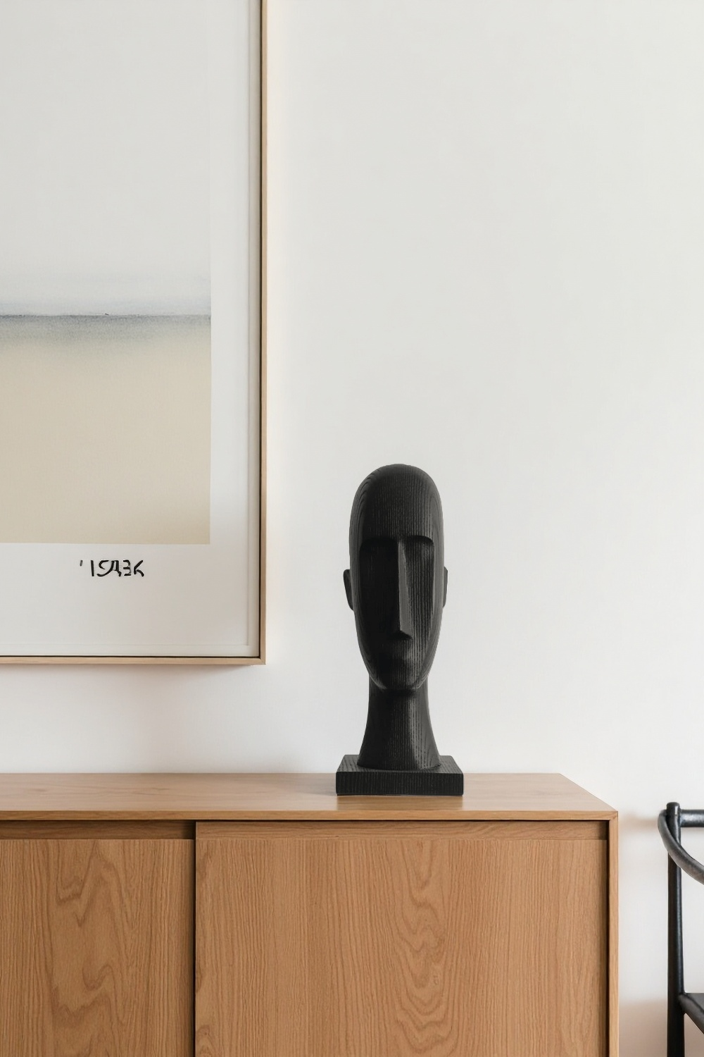 Black Abstract Wooden Head Sculpture Modern Minimalist Wood Sculptures