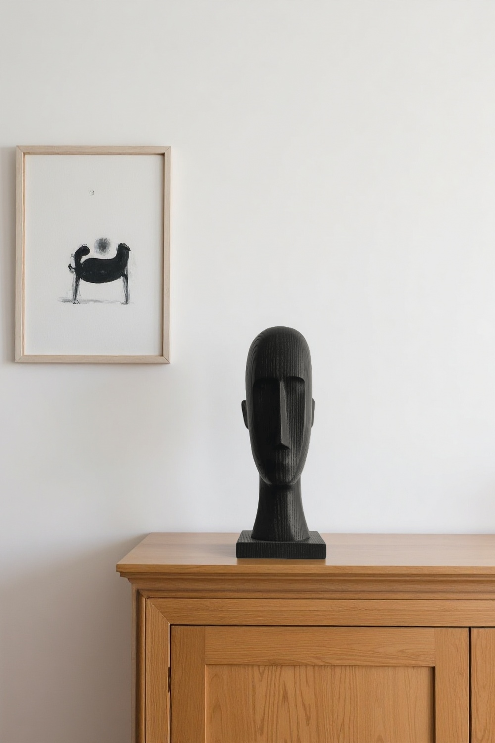 Black Abstract Wooden Head Sculpture Modern Minimalist Wood Sculptures