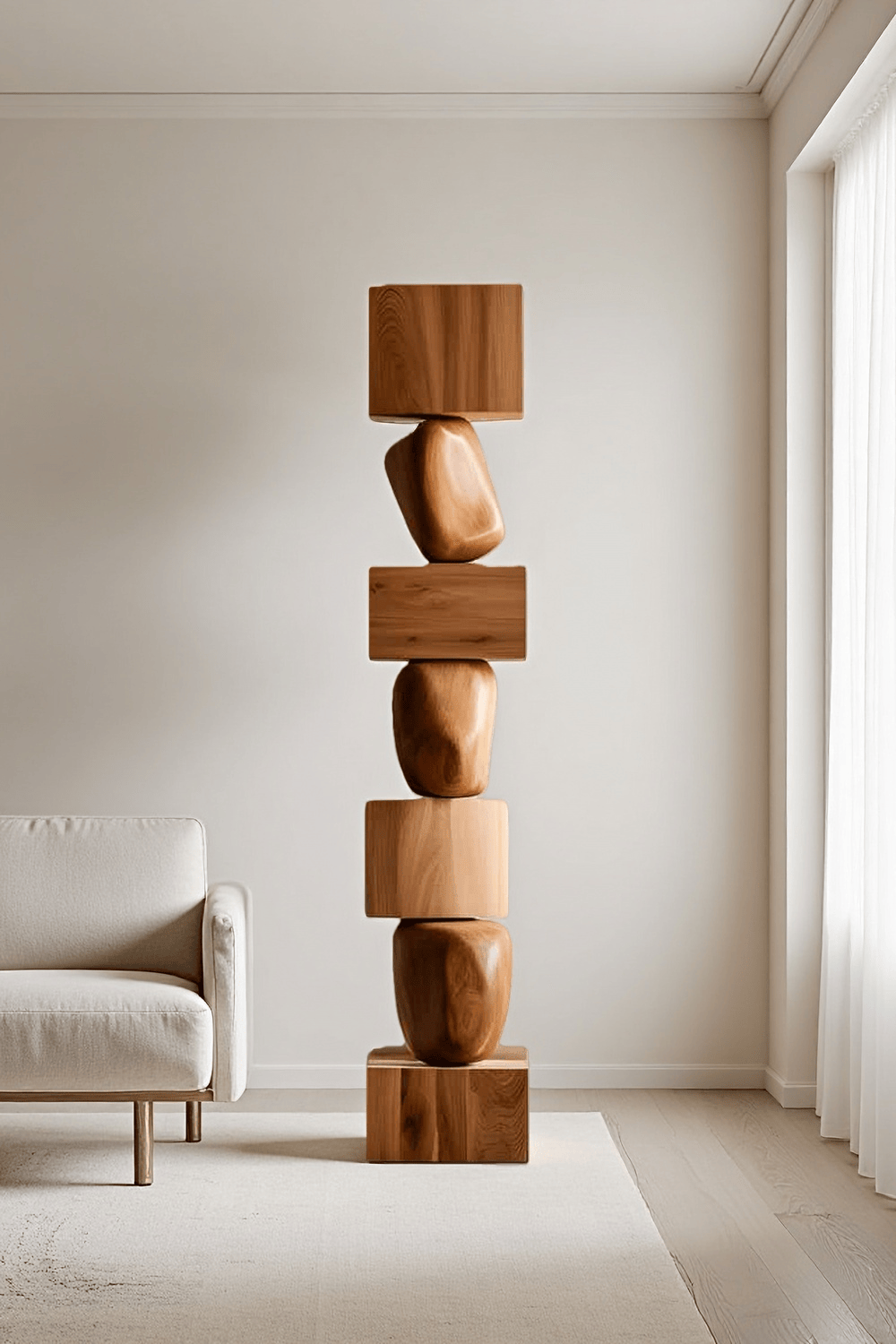 Tall Wooden Floor Sculpture Modern Large Wood Sculptures Art HomeDecor