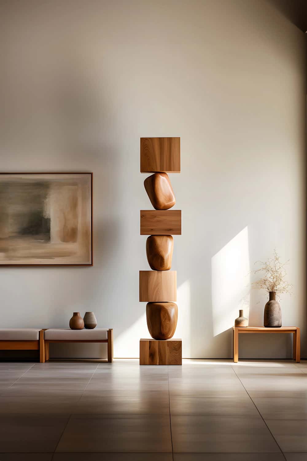 Tall Wooden Floor Sculpture Modern Large Wood Sculptures Art HomeDecor