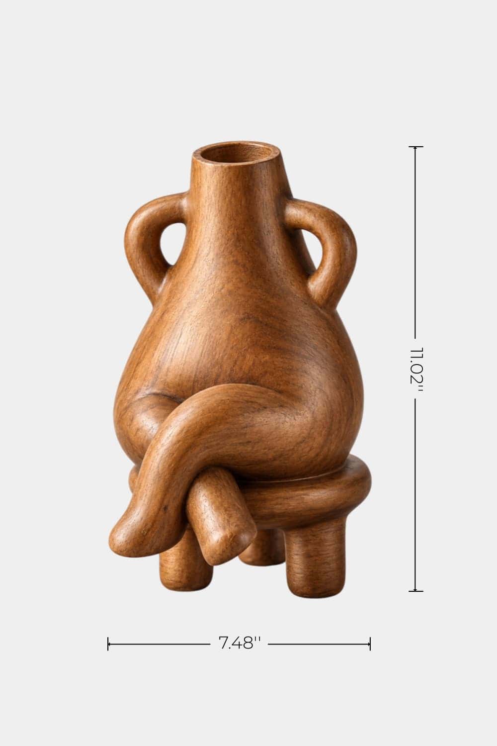 Anthropomorphic Wooden Vase Sculpture | Surreal Seated Figure Vessel Decor