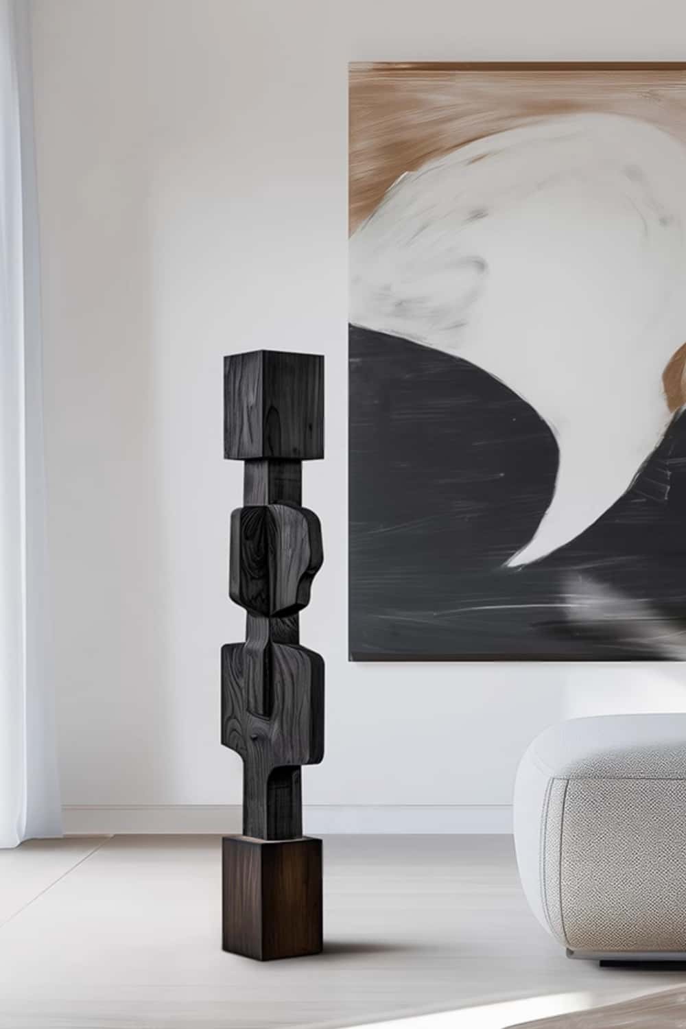 Black Abstract Large Wooden Sculpture Geometric Wood Sculpture Art Decor