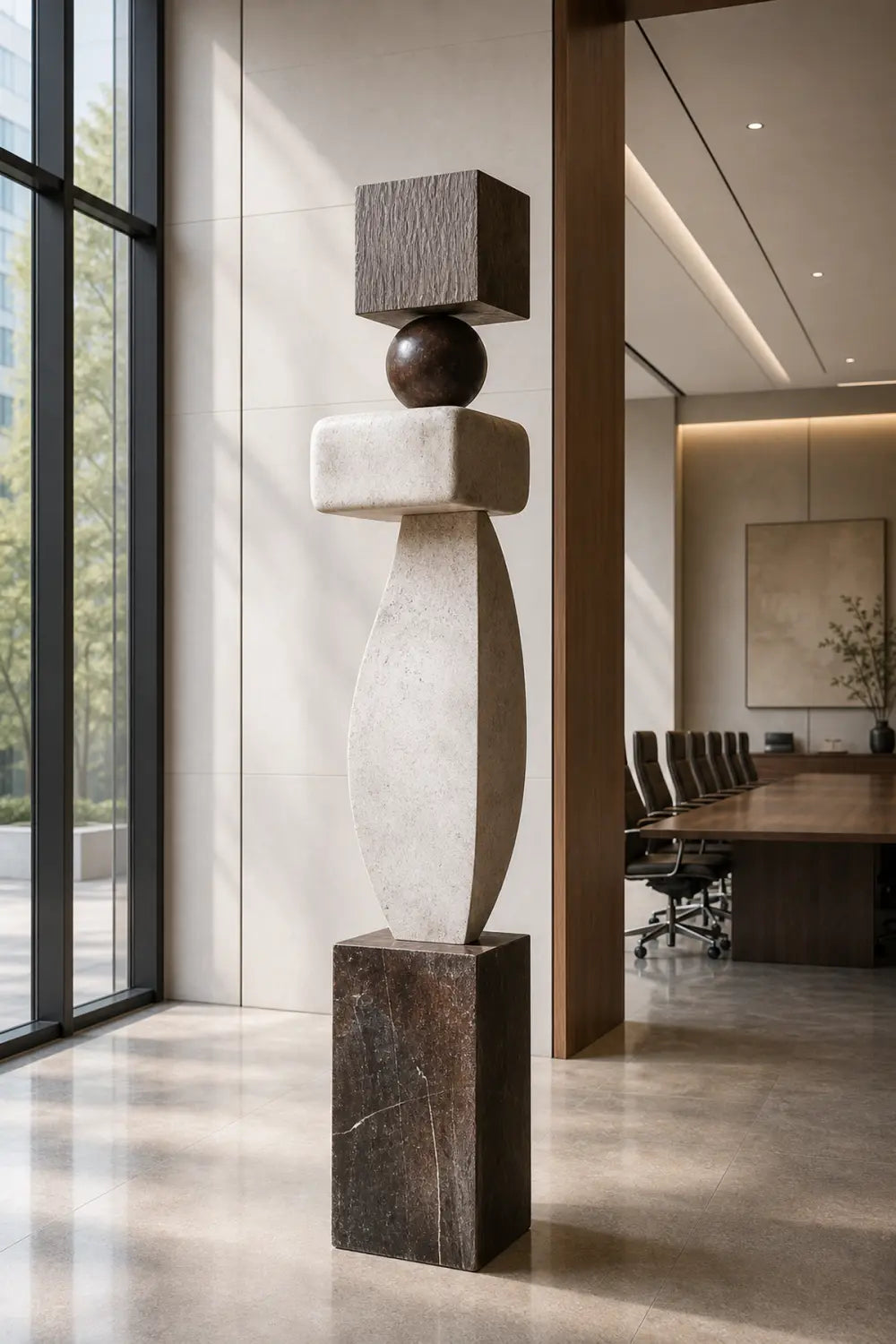 Large Hand-Carved Abstract Wooden Sculpture For Modern Living Room Floor Decor