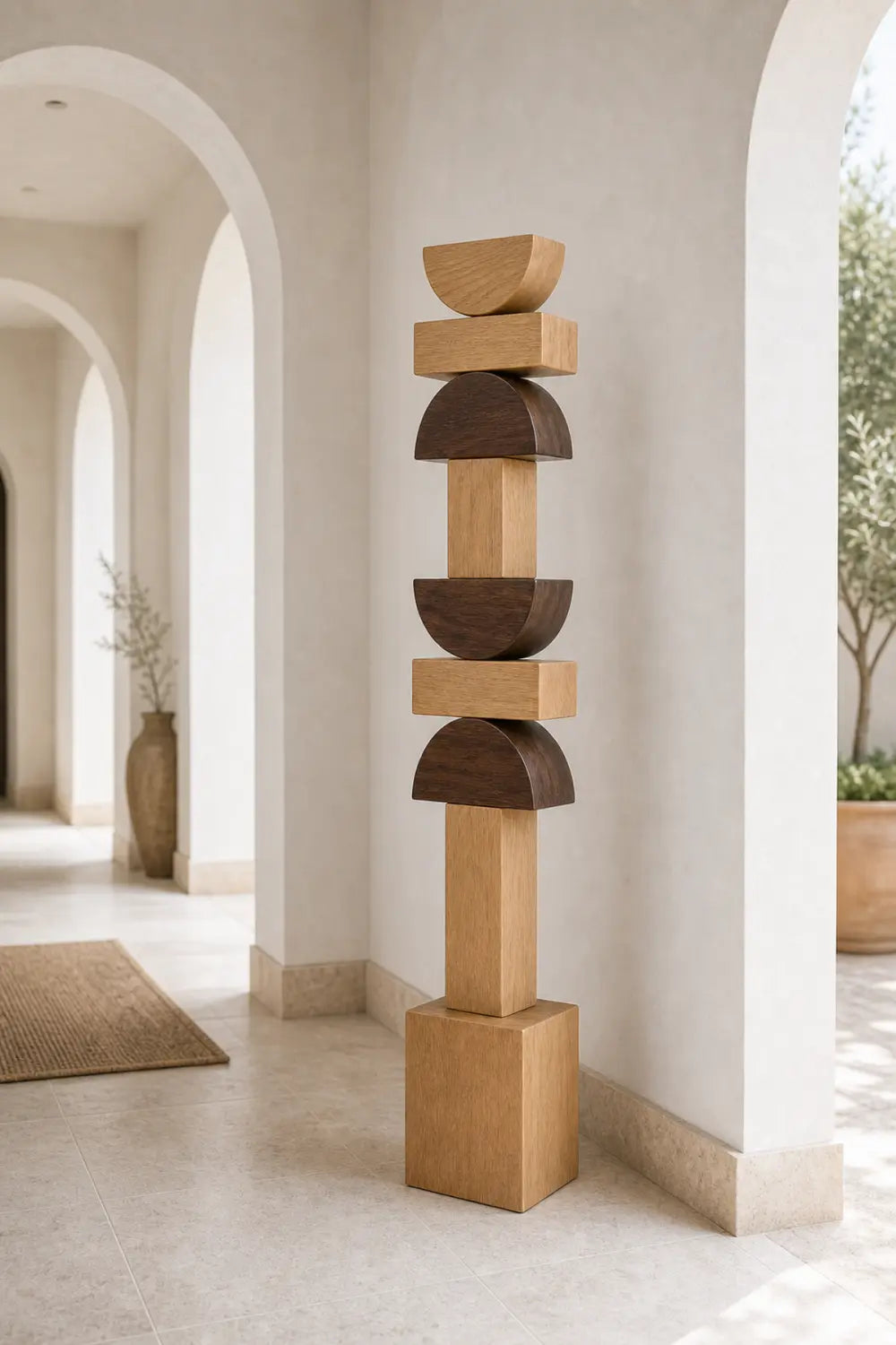 Large Modern Geometric Wood Sculpture For Entryway And Living Room Decor