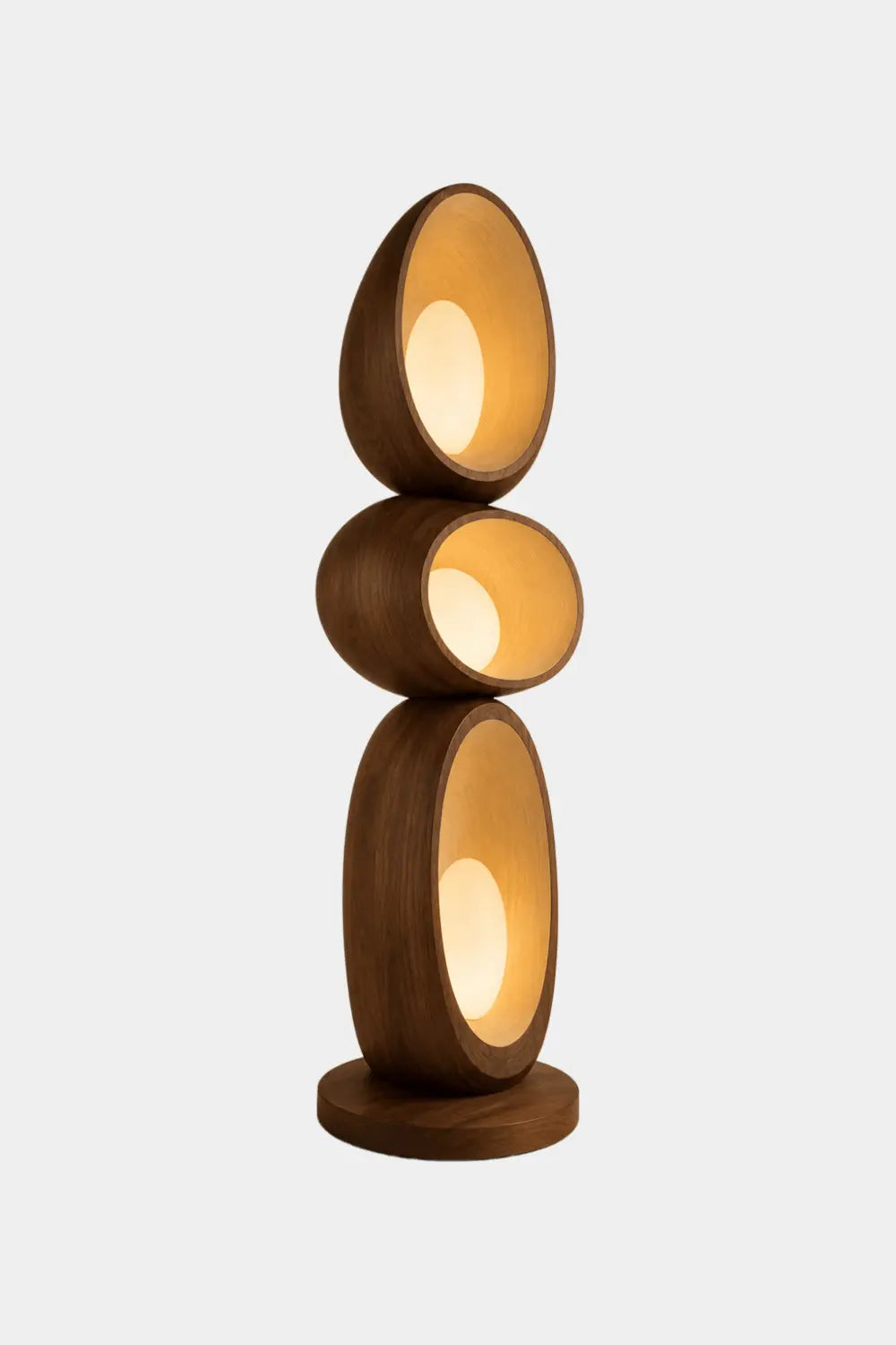 Modern Walnut Floor Lamp With Abstract Stacked Wood Design For Living Room