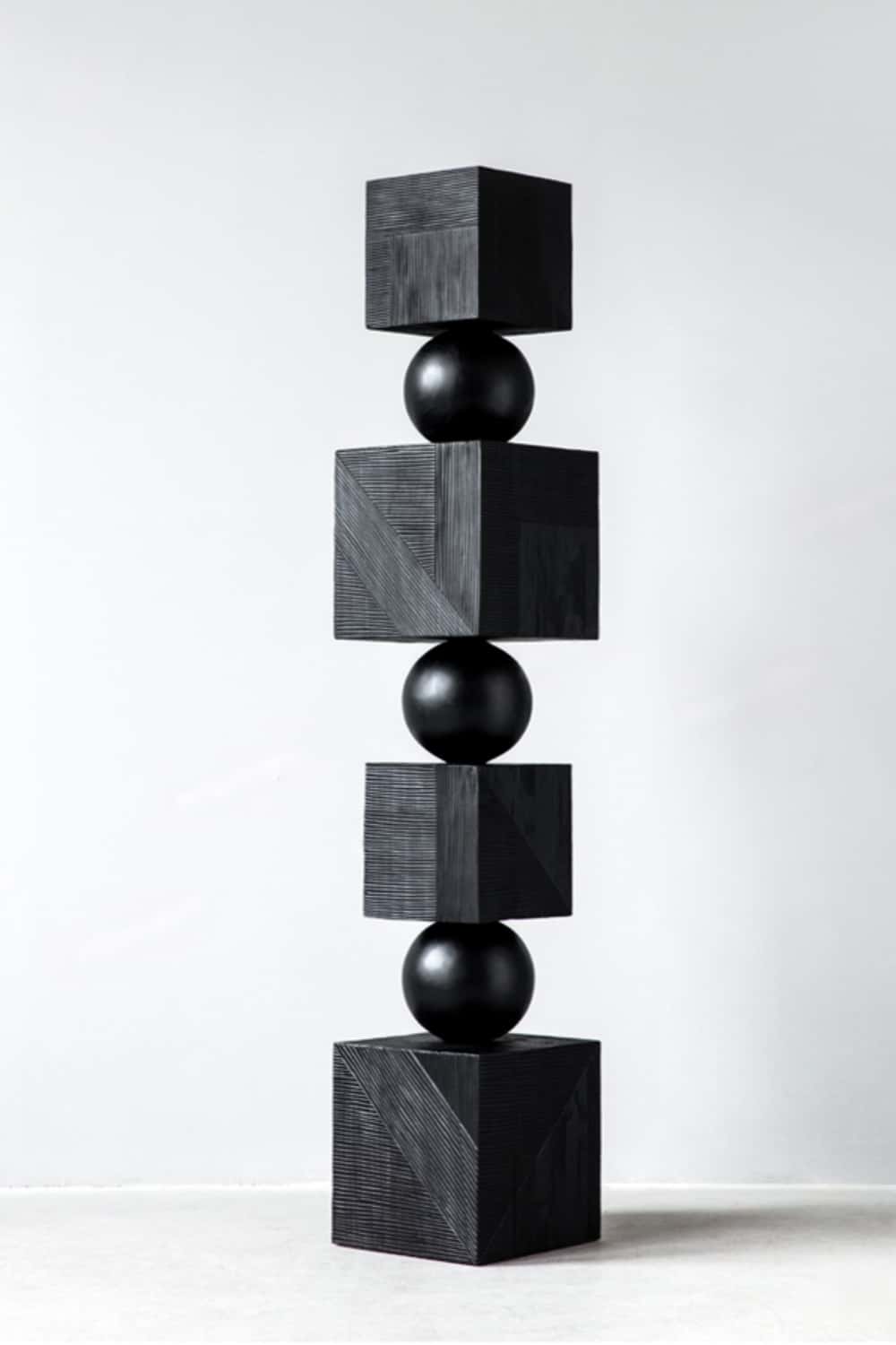 Black Abstract Large Wooden Sculpture Geometric Wood Sculpture Art Decor