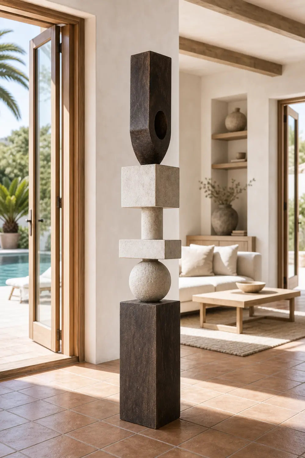 Large Abstract Wooden Sculpture For Modern Minimalist Living Room Decor And Art