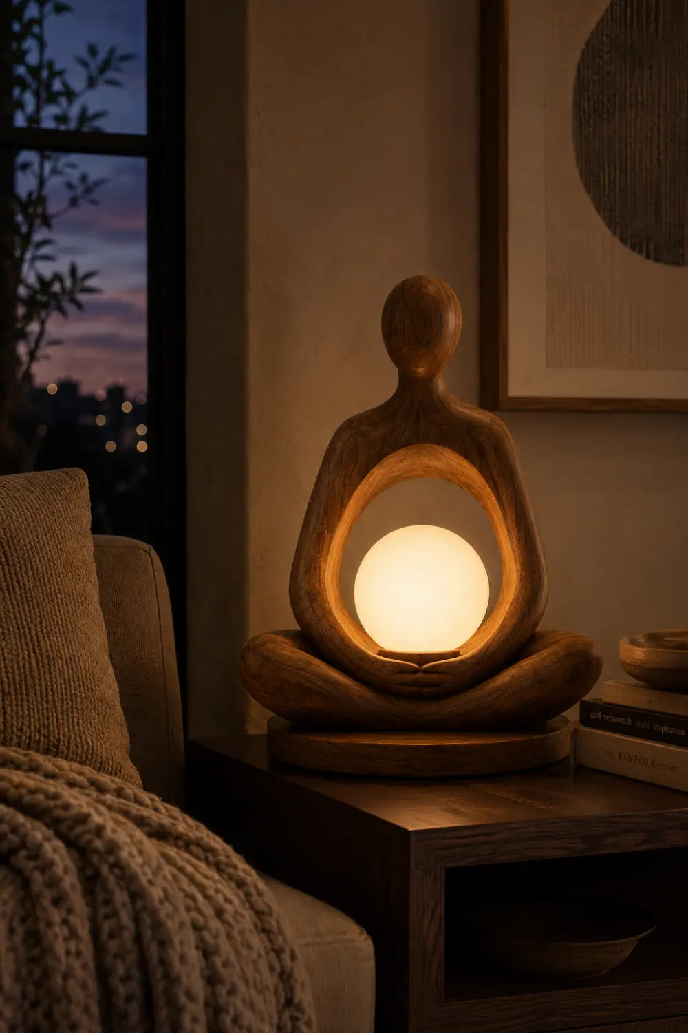 Minimalist Wood Table Lamp With Abstract Human Form For Contemporary Interior Styling