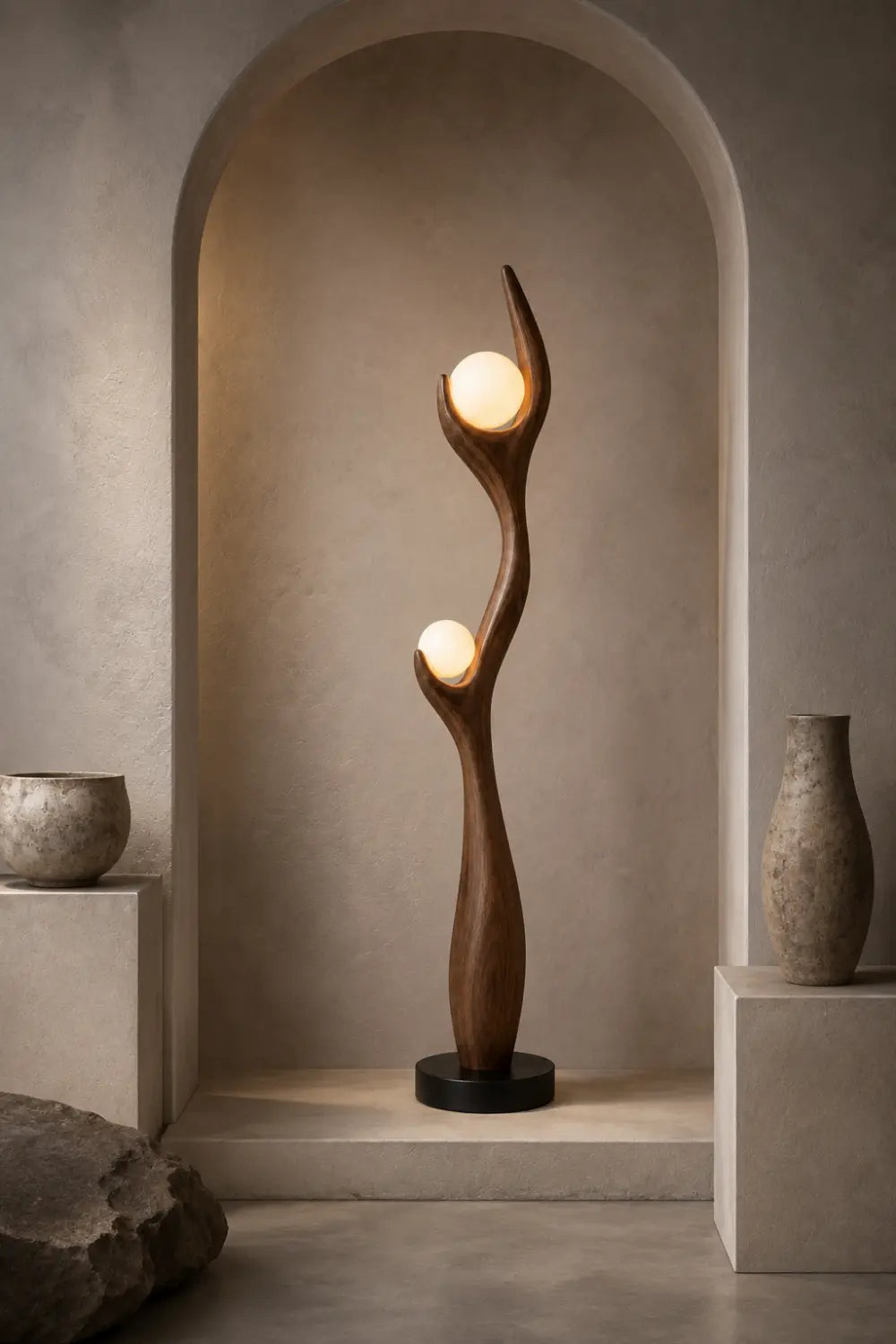 Handcrafted Abstract Wood Lamp Sculpture For Contemporary Home Interiors