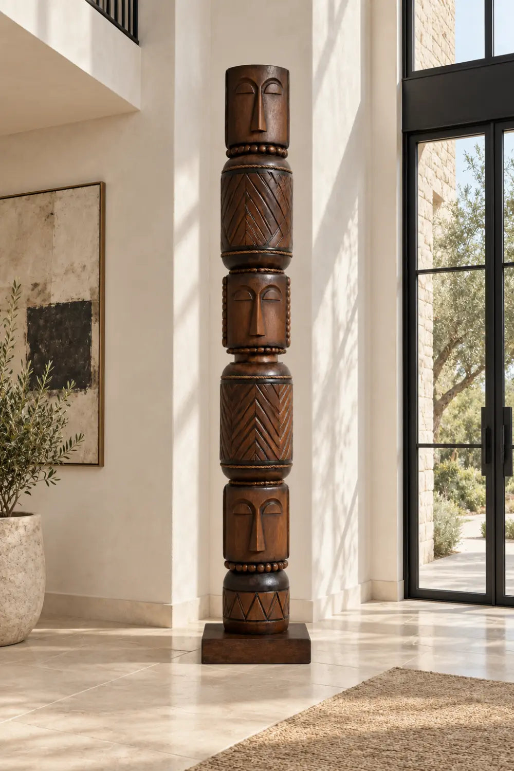 Hand Carved African Tribal Large Wood Sculpture Totem Floor Statue For Modern Home Decor