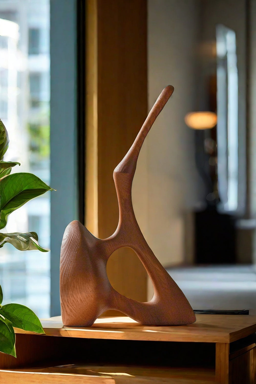 Abstract Wooden Sculpture Minimalist Decor Hand Carved Wood Statue