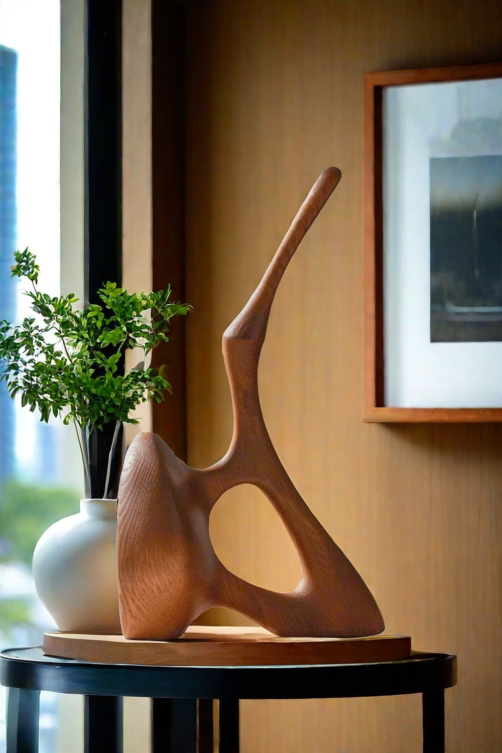 Abstract Wooden Sculpture Minimalist Decor Hand Carved Wood Statue