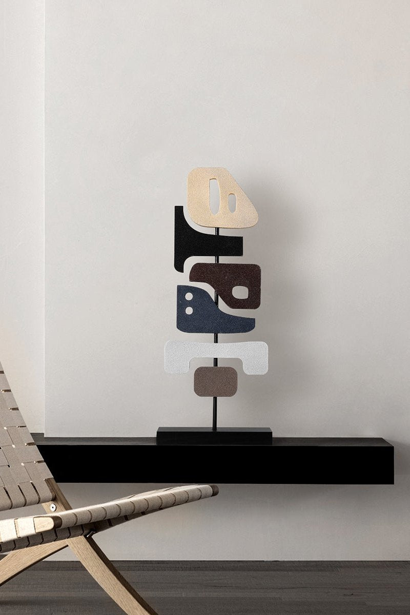Polychrome Geometric Abstract Wood Sculpture Art Ornament Hand Carving