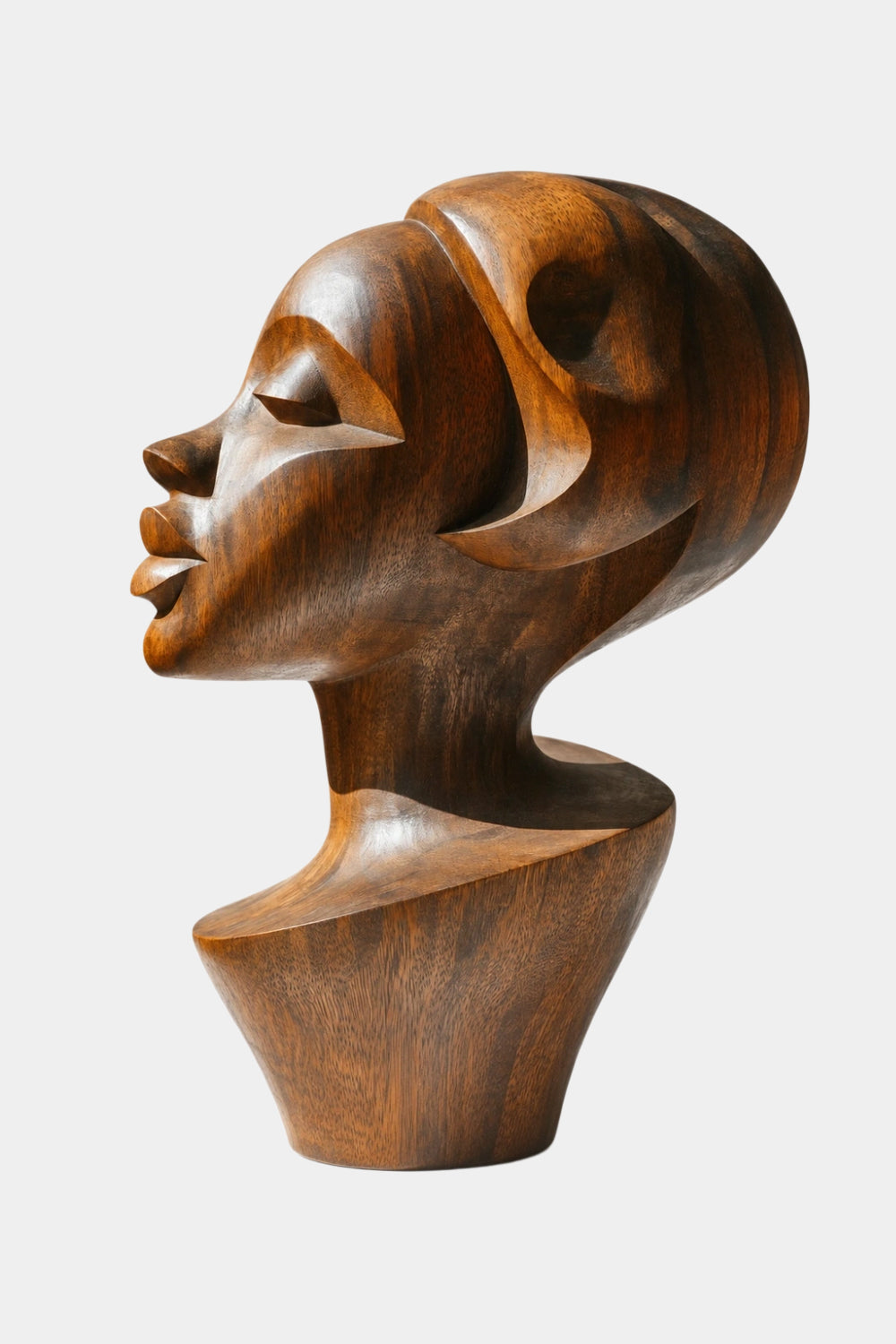 Mid-Century Modern Wooden Bust | Hand-Polished Feminine Silhouette Sculpture