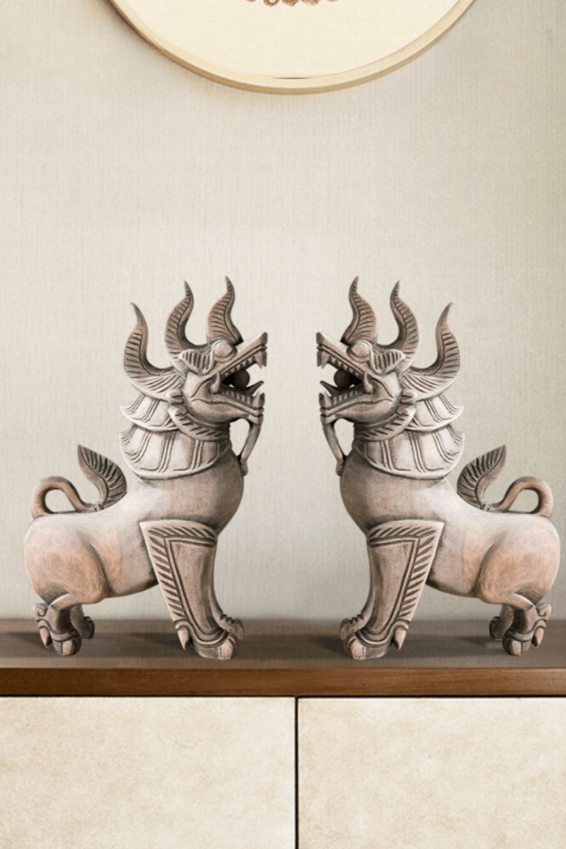 Lion Wood Carving Hand Carving Wooden Art Wood Sculpture Animal Crafts Wooden Lion Statue