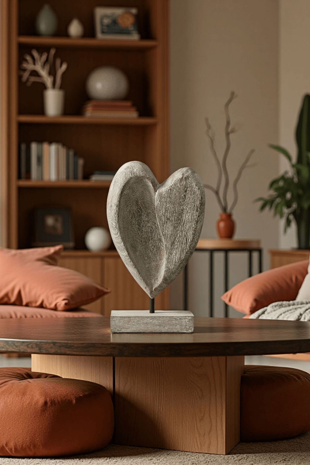 Handcrafted Abstract Wooden Heart Sculpture Unique Home Decor Modern Wood Figurine