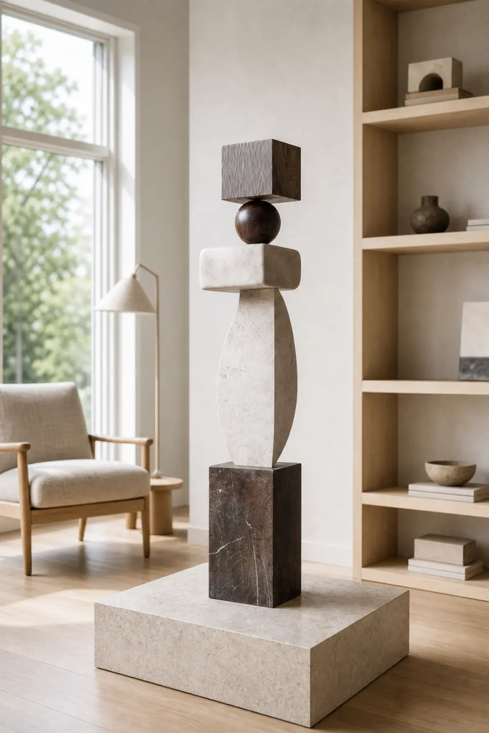 Large Hand-Carved Abstract Wooden Sculpture For Modern Living Room Floor Decor
