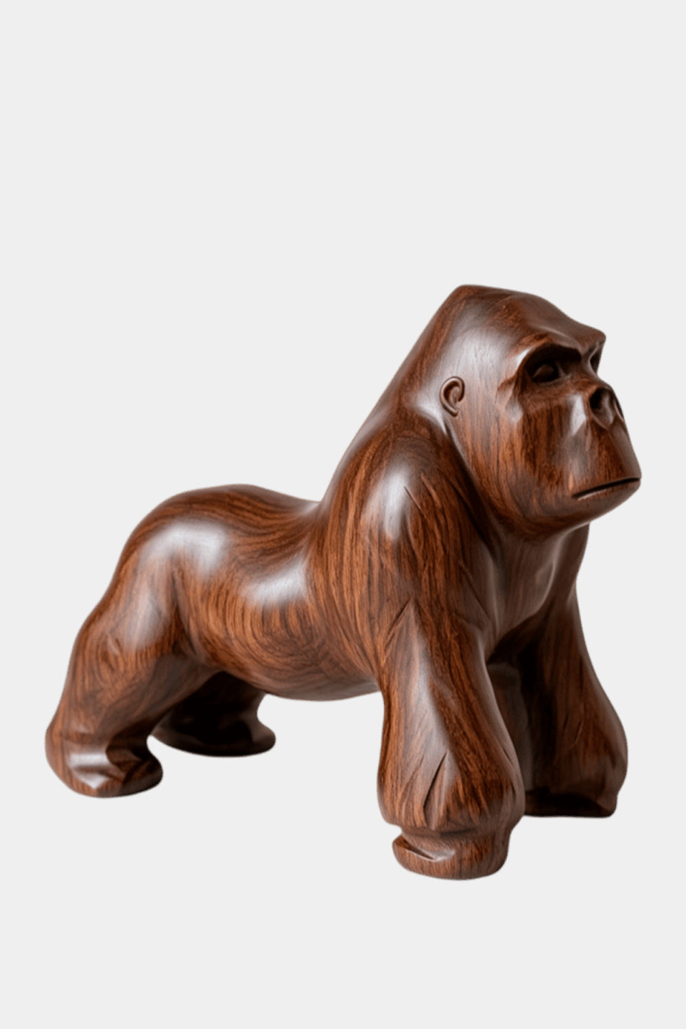 Hand-Carved Walnut Gorilla Sculpture - Realistic Animal Wood Statue For Home Decor