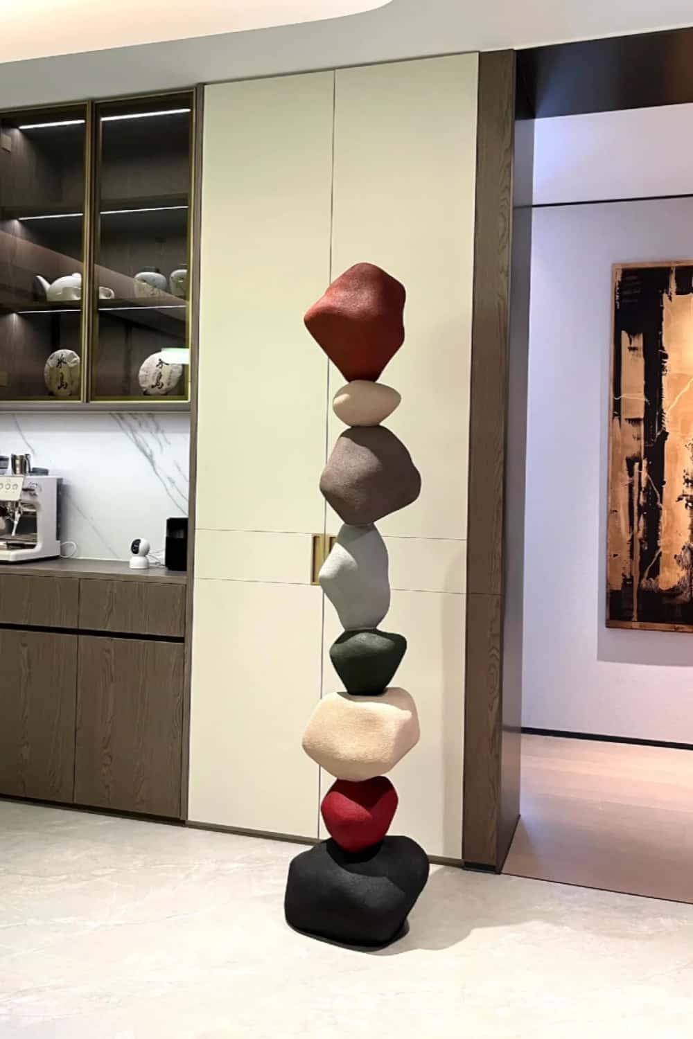 Large Polychrome Wood Sculpture Floor Sculpture Tall Wooden Sculpture Modern Home Decor
