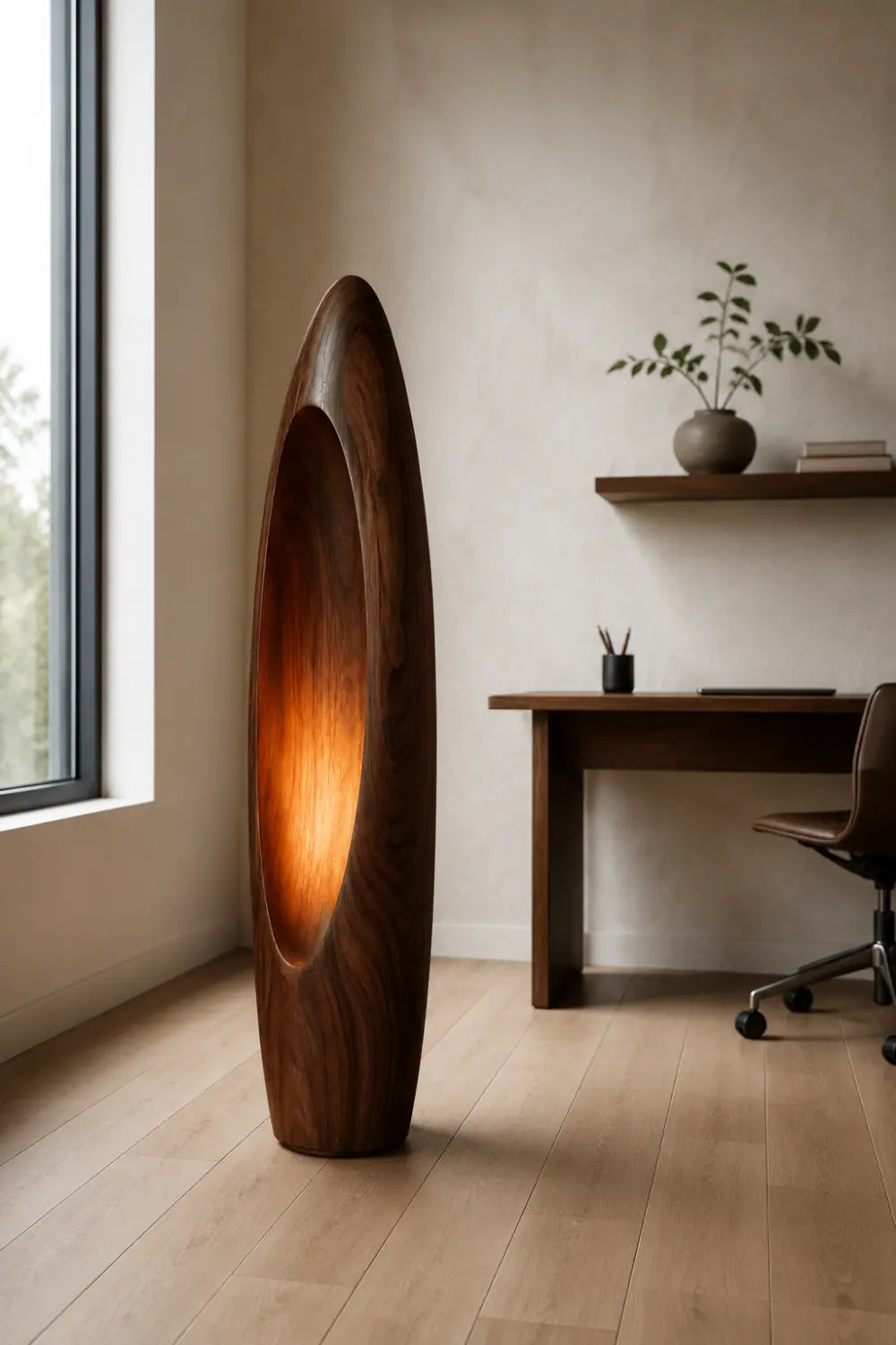 Sculptural Wooden Floor Lamp As Contemporary Art For Home Interior Design