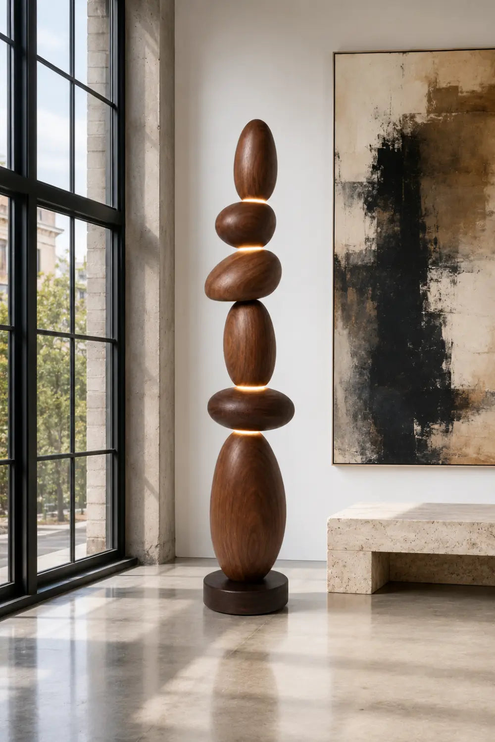 Sculptural Wooden Floor Lamp Abstract Design For Contemporary Homes