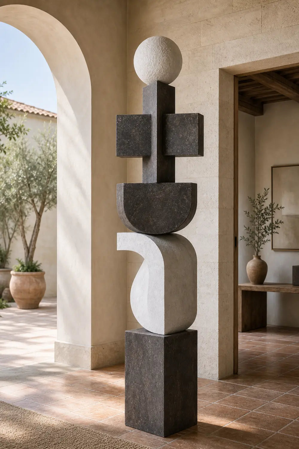 Large Hand-Carved Abstract Wood Sculpture For Modern Living Room Decor